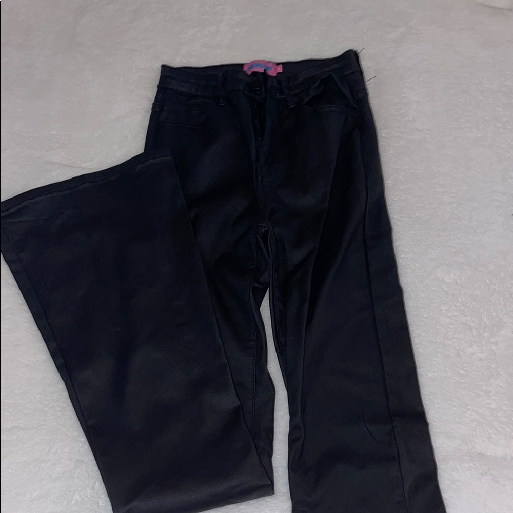 Edikted Black Leather Flare Pants